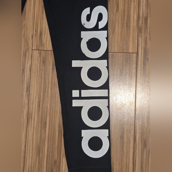 NWOT Adidas Black Leggings with White Logo - Picture 2 of 8